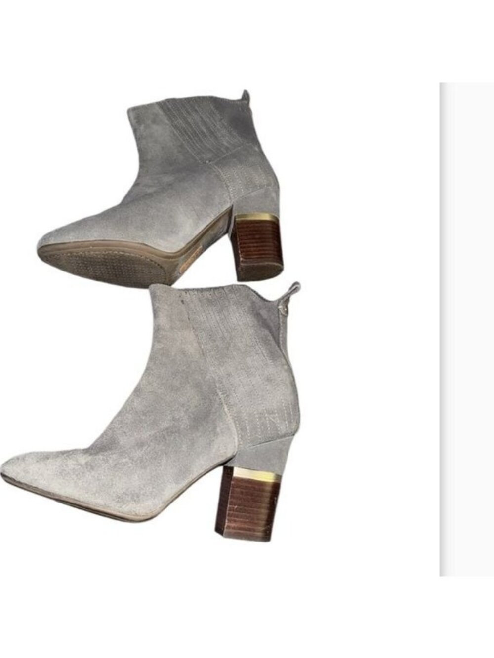 Gray Suede Ankle Boots With Block Heel & Stitch Detailing 8M Leather Upper Made